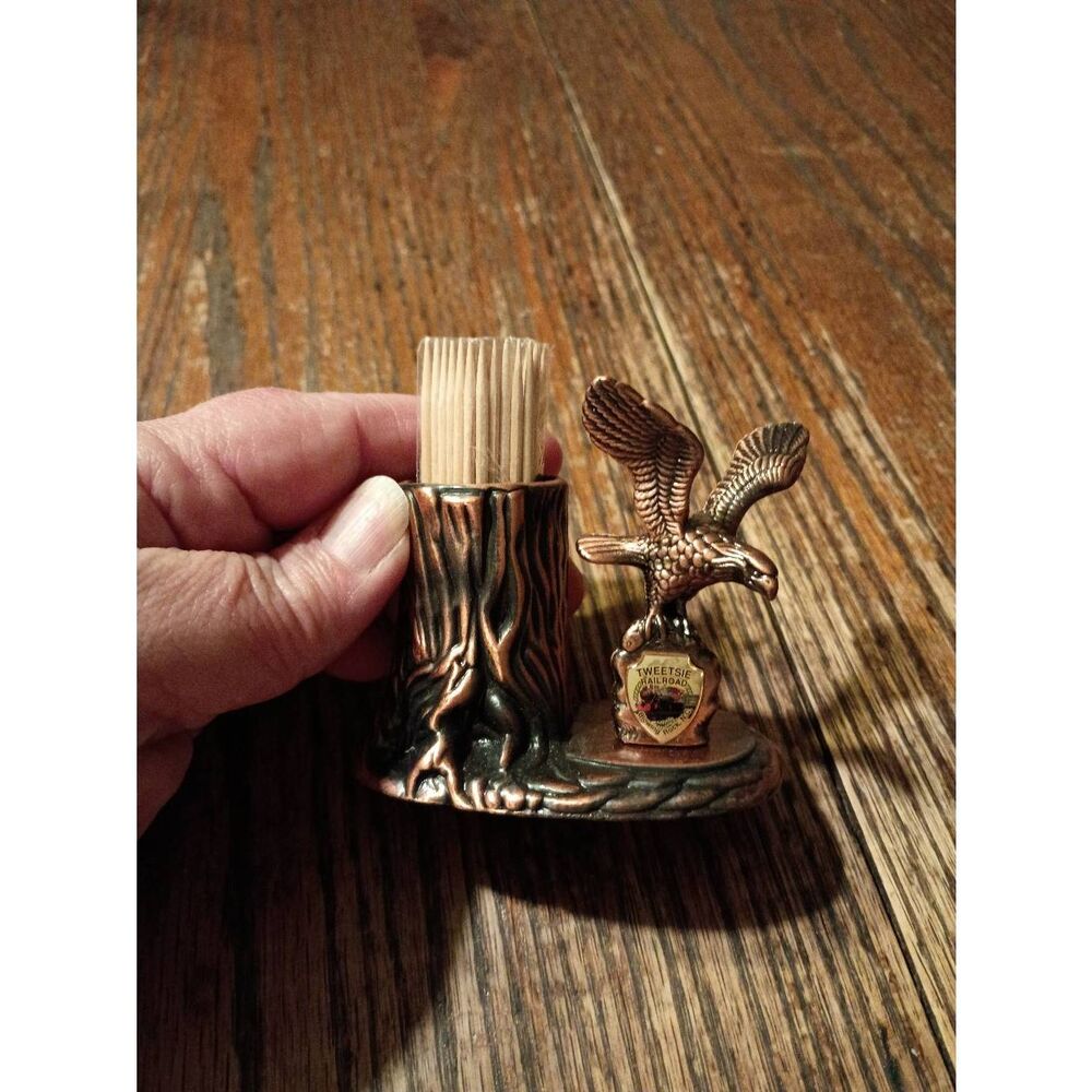 Vintage New Cast Metal Tweetsie Railroad Blowing Rock NC Eagle Toothpick Holder